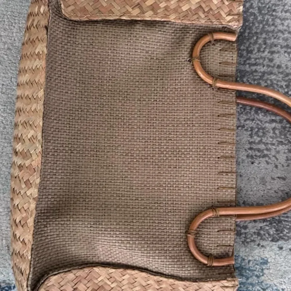 Handmade Woven Straw Handbag Mariposa Apples Butterfly Purse Tote